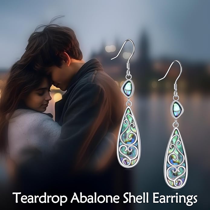 TIGER RIDER Abalone Shell 925 Sterling Silver Dangle Earrings Lightweight Filigree Dangle Drop Earrings for Women