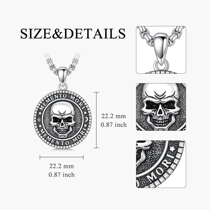 Skull/Skeleton Memento Mori Necklace 925 Sterling Silver Skull/Skeleton Pendant Hourglass Necklace Skull/Skeleton Jewelry for Men Women