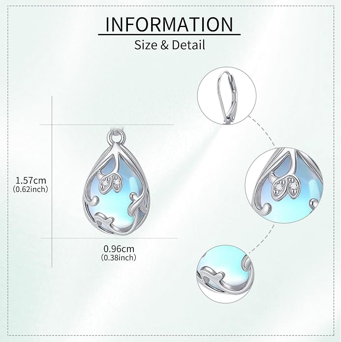 Filigree Drop Earrings 925 Sterling Silver Moonstone Teardrop Earrings Dangle Jewelry Gifts for Women
