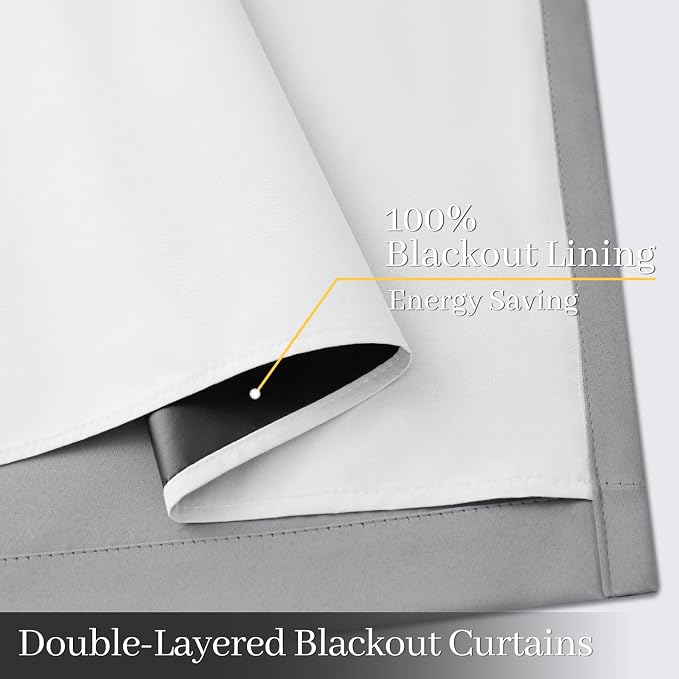 Yakamok Dove Grey 100% Blackout Curtains 63 Inches Long 50" Wide 2 Panel | Blackout Curtain Panels for Bedroom, 2 Thick Layers Grommet Top Thermal Insulated Drapes with White Back for Living Room