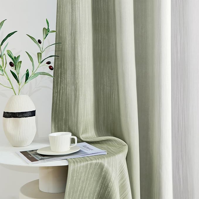 MIULEE Sage Green and Greyish White Ombre Blackout Curtains, Full Room Darkening Thermal Insulated 96 Inches Long Drapes for Bedroom/Living Room Grommet Window Treatments Modern 52Wx96L, Set of 2