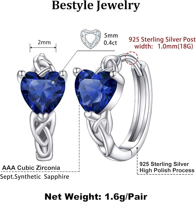 Bestyle 925 Sterling Silver Huggie Hoop Earrings Small Birthstone Hoop Earrings for Women Hypoallergenic Silver Huggie Earring,Great Birthday Earrings Gift for Daughter Wife Mom