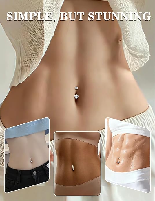 Kosuwo Mimosa Stone 925 Sterling Silver Navel Ring Women's Navel Piercing Jewelry Hypoallergenic Sterling Silver Navel Ring Cute Navel Piercing Ring 3-Piece Set