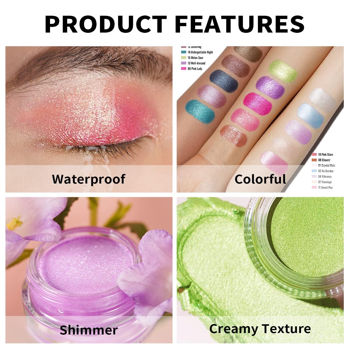 Oulac Pink Eyeshadow Glitter Eyeshadow Highly Pigmented Waterproof & Long Lasting Crease-Free Moisturizing Smooth Formula, Shimmer Glitter Eye Makeup. 6g (10)