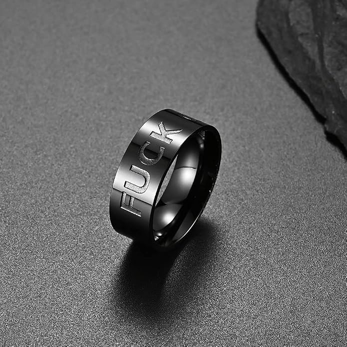 Men's Stainless Steel Cool Personalized Ring Engraved Fuck Off Inspirational Band Silver Gold
