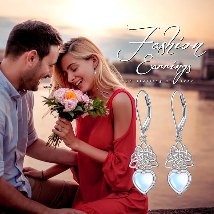 925 Sterling Silver Filigree Dangle Drop Earrings Daisy/Lotus/Rose Flower/Moonstone Leverback Teardrop Earrings for Women Infinity Celtic Knot Daisy Lotus Jewelry for Mothers Day