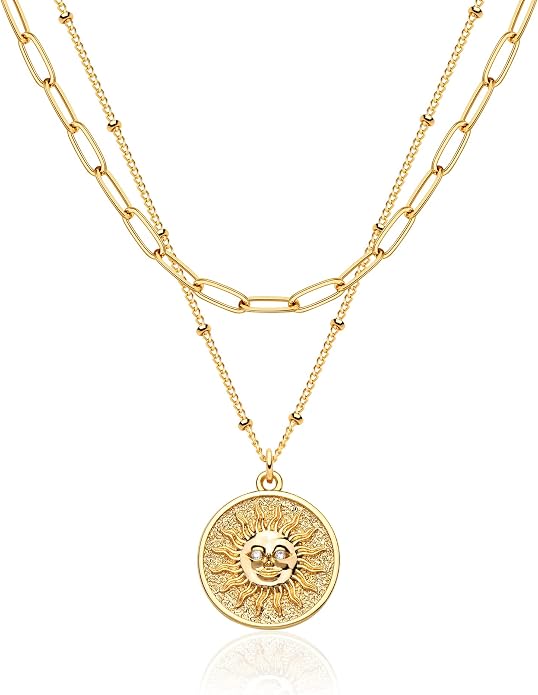 MEVECCO Layered Heart Necklace Pendant Handmade 18k Gold Plated Dainty Gold Choker Arrow Bar Layering Long Necklace for Women