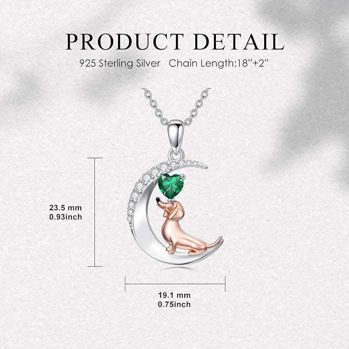 PROESS Animal Birthstone Necklace 925 Sterling Silver Otter/Axolotl/Hippo/Elephant/Dachshund/Monkey/Red Panda Pendant Necklace Animal Birthstone Jewelry Gifts for Women