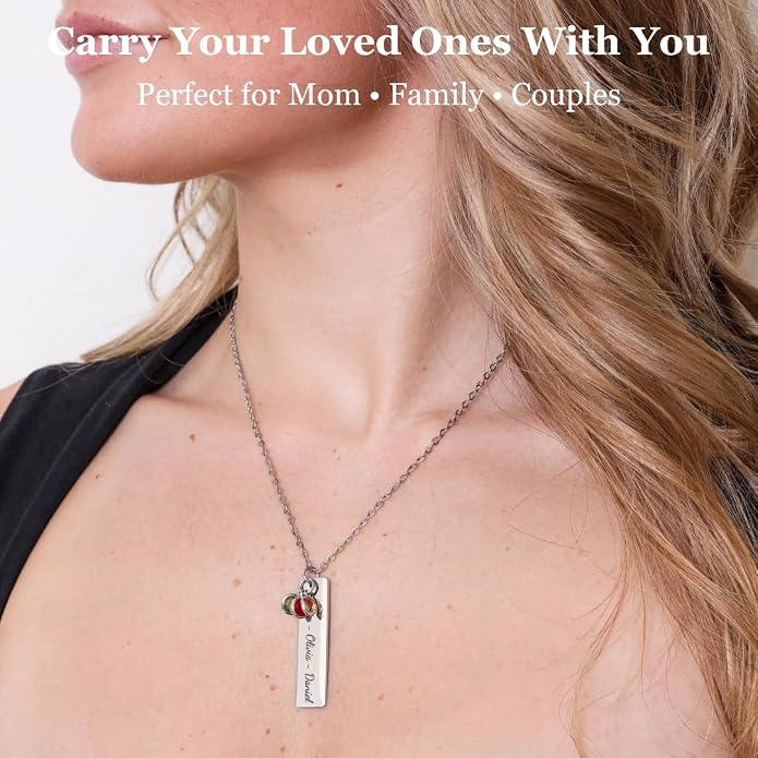 Custom Engraved 3D Vertical Pillar Bar Necklace – Personalized Name Pendant – 1 to 4 Sides – Non-Tarnish Stainless Steel – Gold/Silver – Adjustable Chain – Gift for Her, Mom/Dad With Kids Names