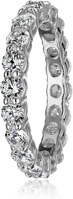 Amazon Essentials Platinum or Gold Plated Sterling Silver All-Around Band Ring set with Round Infinite Elements Cubic Zirconia