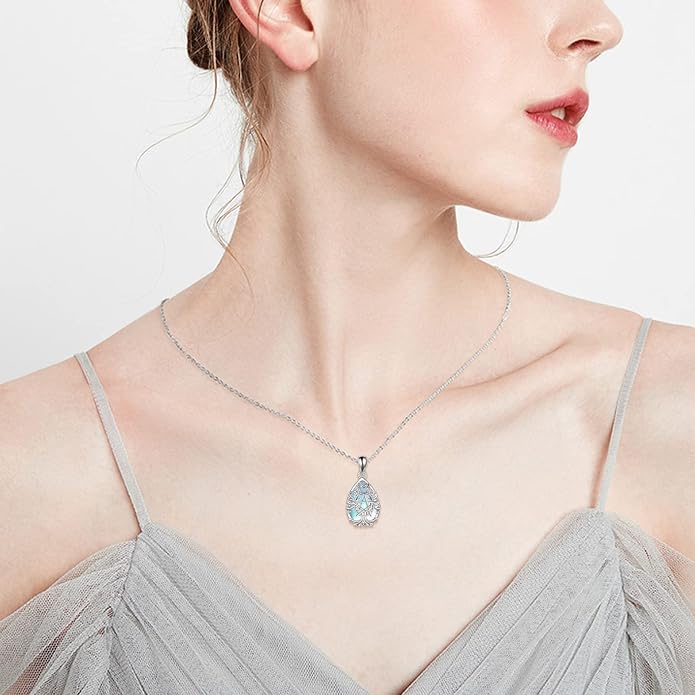 YFN Triple Moon Goddess Necklace Sterling Silver Pentagram Pentacle Opal Pendant necklace Pagan Wiccan Magic Amulet Tree of Life Jewelry for Women Men 18"