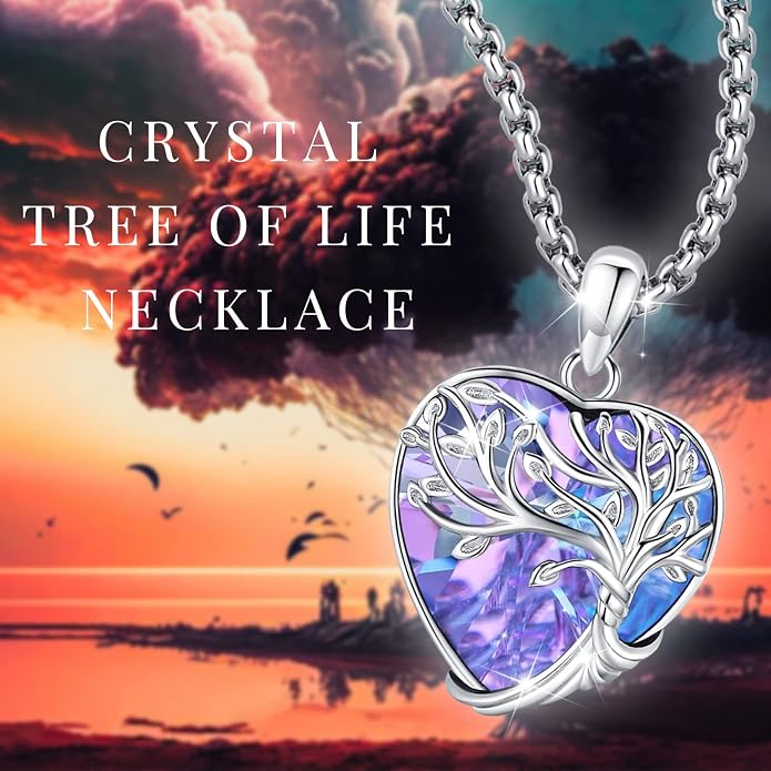 Jewelry Gifts - Tree of Life Necklace Sterling Silver Abalone Shell/Opal/Moonstone/Black Onyx/Turquoise/Malachite/Crystal Family Tree of Life Jewelry for Women Men