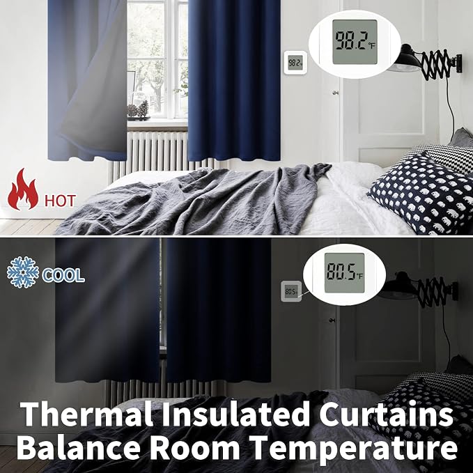 BGment Thermal Insulated 100% Blackout Curtains for Bedroom with Black Liner, Double Layer Full Room Darkening Noise Reducing Grommet Curtain (38 x 84 Inch, Navy Blue, 2 Panels)