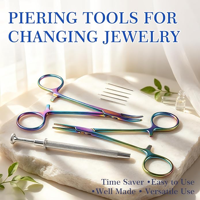 ONESING 2Pcs Piercing Ball Grabber Tool for Changing Jewelry, Stianless Steel Flat Back Earring Applicator Internally Threaded Push Pin Piercing Grabber Tool, Anti Slip 4 Claw Gem Ball Grabber Tool