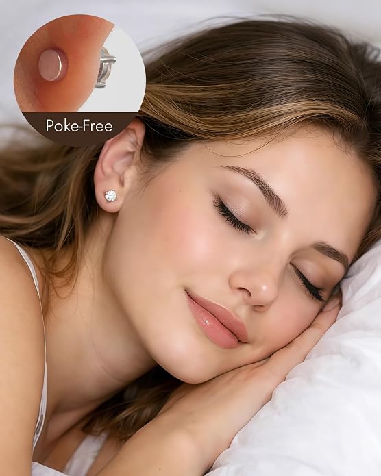 Flat Back Moissanite Stud Earrings for Women Men, 0.2ct-2ct Poke-Free Flatback Comfortable for Sleep, Solid 925 Sterling Silver White Gold Plated Diamond Jewelry Gifts for Him Her Hypoallergenic