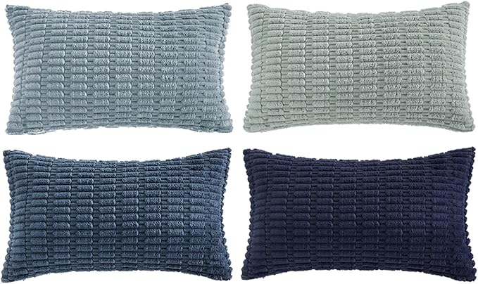 Fancy Homi 4 Packs Decorative Throw Pillow Covers for Living Room Couch Bed, Modern Farmhouse Boho Home Décor Accent Cushion Case, 24" x 12", Blue Series