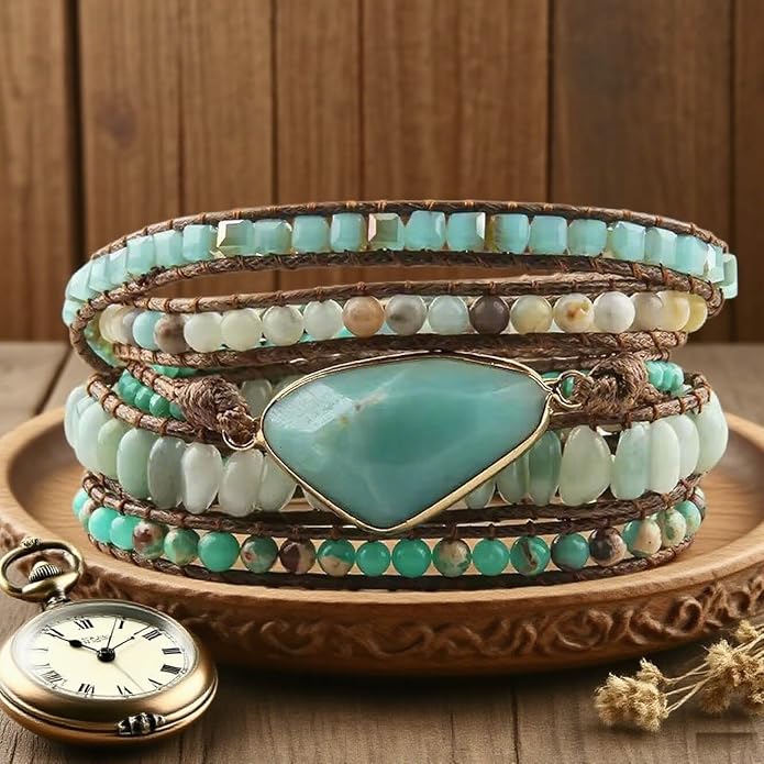 Boho Wrap Bracelet for Women, Handmade Natural Imperial Jasper Multi-Layer Stone Beaded Bracelet, Bohemian Healing Crystal Stone Jewelry Gifts
