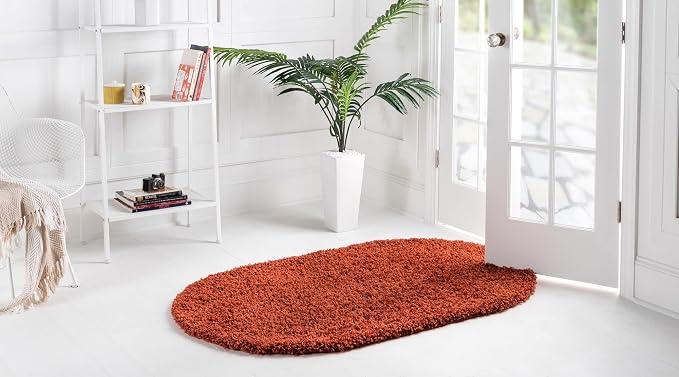 Unique Loom Solid Shag Collection Area Rug (3' 1" x 5' 3" Oval, Terracotta)