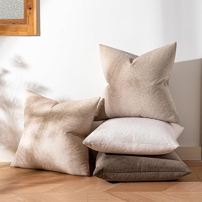a moment Waterproof Throw Pillow Covers Set of 4,24x24 Inch Outdoor Stain Resistant Pet Friendly Pillowcases Cushion Covers for Patio Sofa and Living Room,Bare Earth