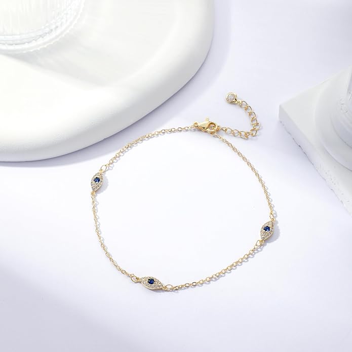 Silver/Gold Anklets for Women, Sterling Silver Evil Eye Ankle Bracelets for Women Trendy Dainty Waterproof Anklets Set Adjustable Layered Anklet Bracelets for Women Silver Jewelry Gift