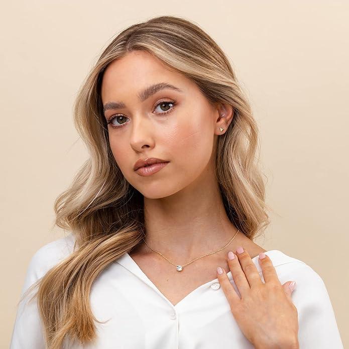 PAVOI 14K Gold Plated Crystal Solitaire 1.5 Carat (7.3mm) Cubic Zirconia Dainty Choker Necklace | Gold Necklaces for Women