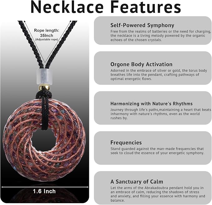 Tensor Rings Copper Pendant 1.6INCH Double Vortex Spiral Inlaid Crystal Orgonite Necklace,Chakra&Energy Balance,Meditation Accessories, Handmade Healing Crystals Stones (7 Chakra, Small)
