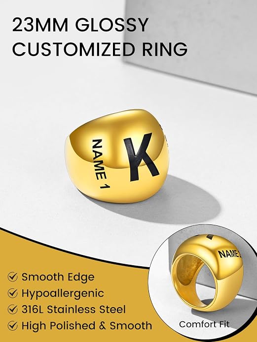 GOLDCHIC JEWELRY Chunky Dome Ring for Women, Stainless Steel Bold Stacking Croissant Statement Ring For Men (Size 7-12, Custom)
