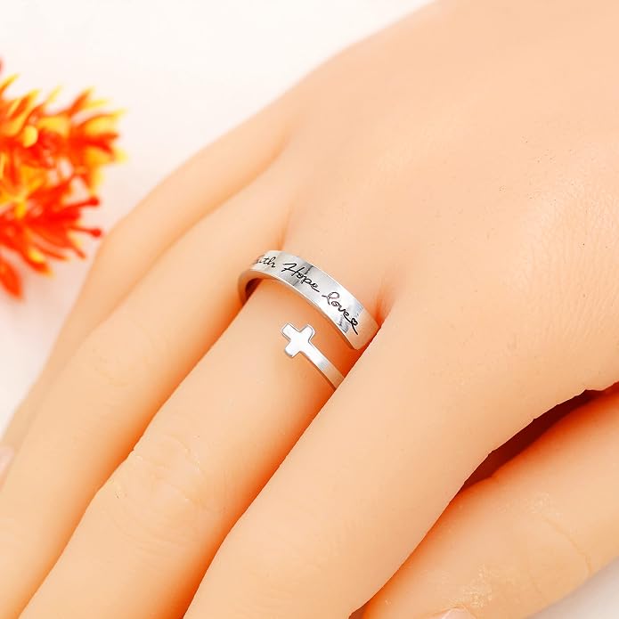 Uloveido Adjustable Inspirational Flying Dandelion Double Stainless Steel Freedom Ring Bands Cool Stacking Gift for Women, Engraving Rings Motivational Gift Y2004