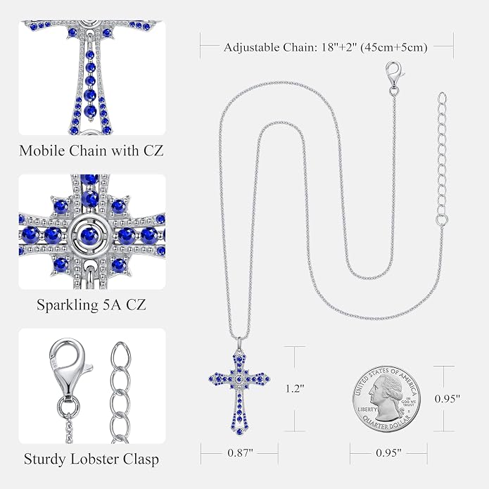 E Religious Gifts for Women, Cross Necklace 925 Sterling Silver Crucifix Pendant Necklace, Christian Jewelry Gifts for Her Women Wife Girlfriend Mom