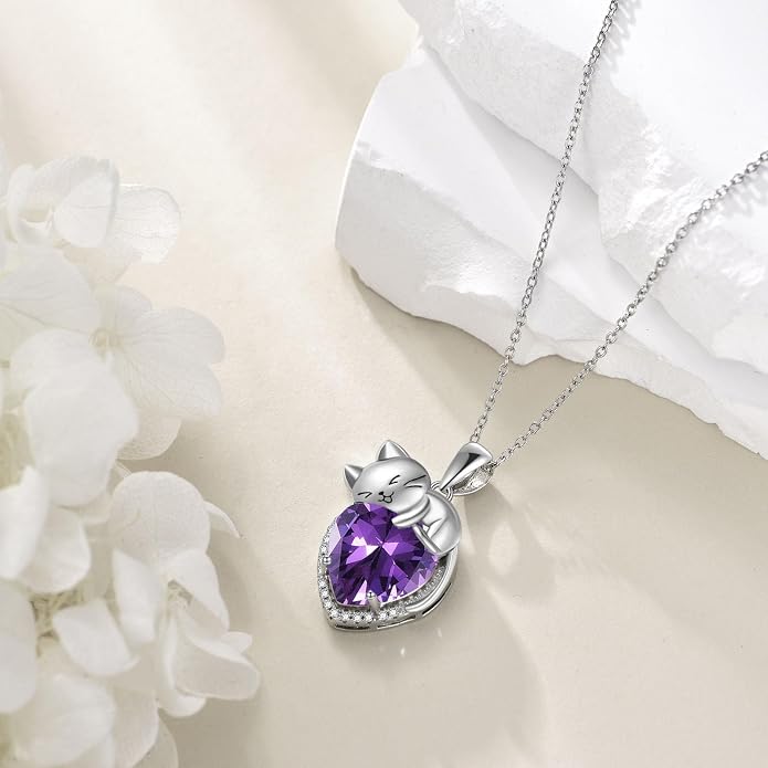 Cat Necklace Sterling Silver Cat Zircon Pendant Gothic Jewelry for Women Animal Lovers Gifts