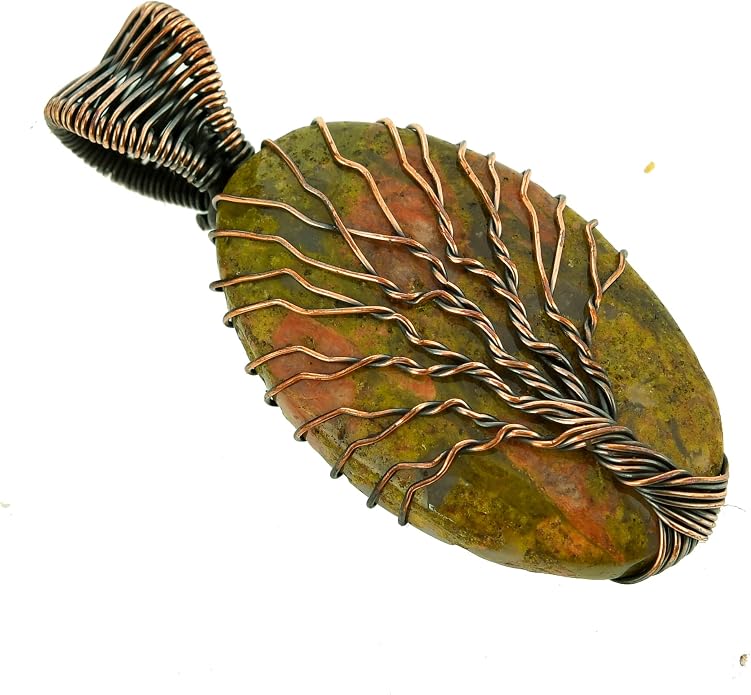 Tree Of Life Natural Gemstone Pendant Copper Wire Wrapped Jewelry Necklace