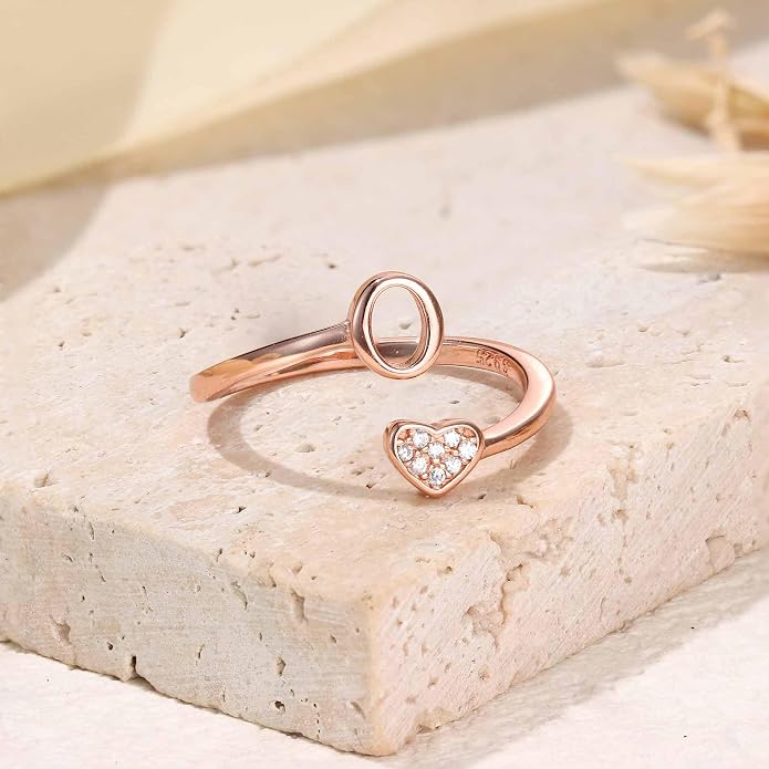 MILACOLATO 925 Sterling Silver Initial Rings for Women Teen Girl 18K Gold Plated Heart Initial Rings Adjustable Capital Letter Ring Stackable Thumb Pinky Rings for Daughter Birthday Bridesmaid Gifts Jewelry, A to Z