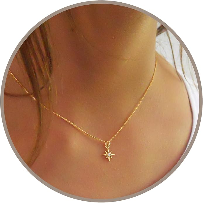 Annika Bella Silver North Star Necklace, Dainty CZ Star Pendant for Women