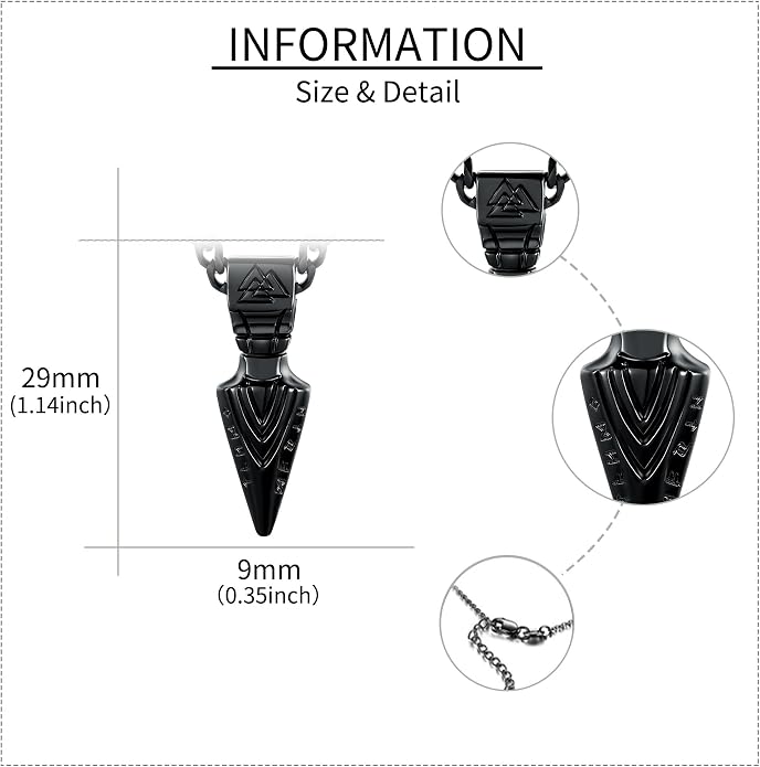 URONE Men Viking Pendant Necklace Sterling Silver Norse Viking Jewelry
