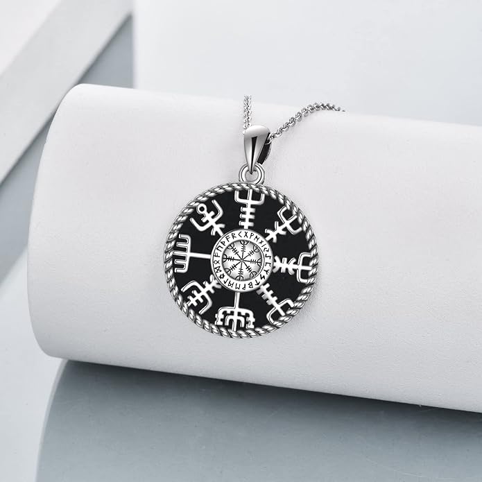 Viking Compass Necklace Sterling Silver Runes Vegvisir Pendant Necklace Mothers Day Jewelry Gift for Women Mom