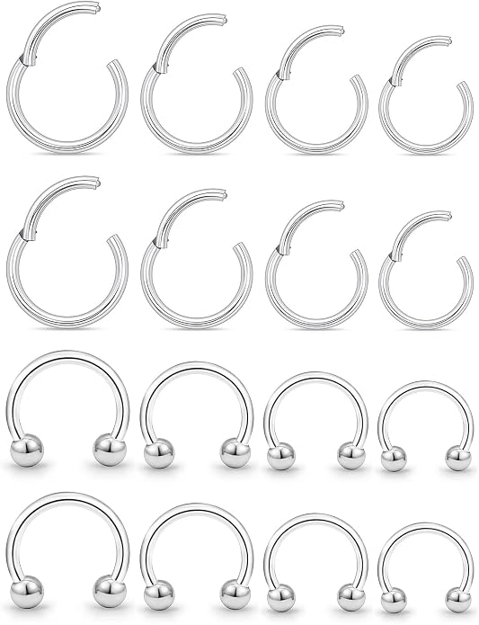 20G 18G 16G 14G 12G 10G Hypoallergenic Nose Rings Hoops for Men Women 316L Surgical Steel Hinged Nose Rings for Nostril Septum Cartilage Helix Daith Tragus Rook Conch Lip Ear Lobe Piercing