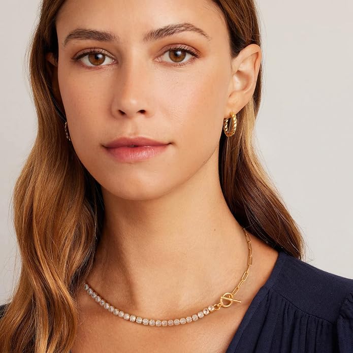 Natural Freshwater Baroque Pearl Necklace 14K Gold Plated Dainty Choker Necklace for Women Girls Snake Chain/Cuban Link/Paperclip/Ball Beaded Chain/Tennis Chain Fashion Jewelry for Gift