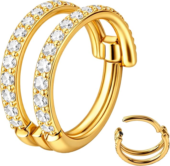 20/16G CZ Hinged Nose Rings Hoop, 316L Surgical Stainless Steel Cartilage Earring, Septum Clicker Ring, Daith Helix Rook Tragus Conch Lip Lobe Piercing Jewelry