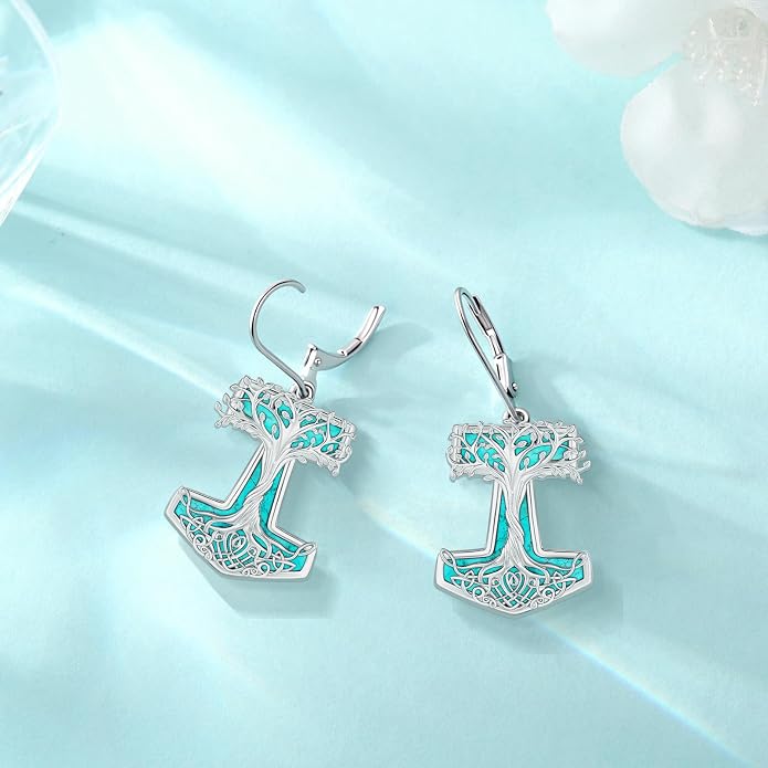 Eusense Sterling Silver Dangle Earrings for Women Tree of Life Animals Moonstone Turquoise Leverback Earrings Jewelry Gifts