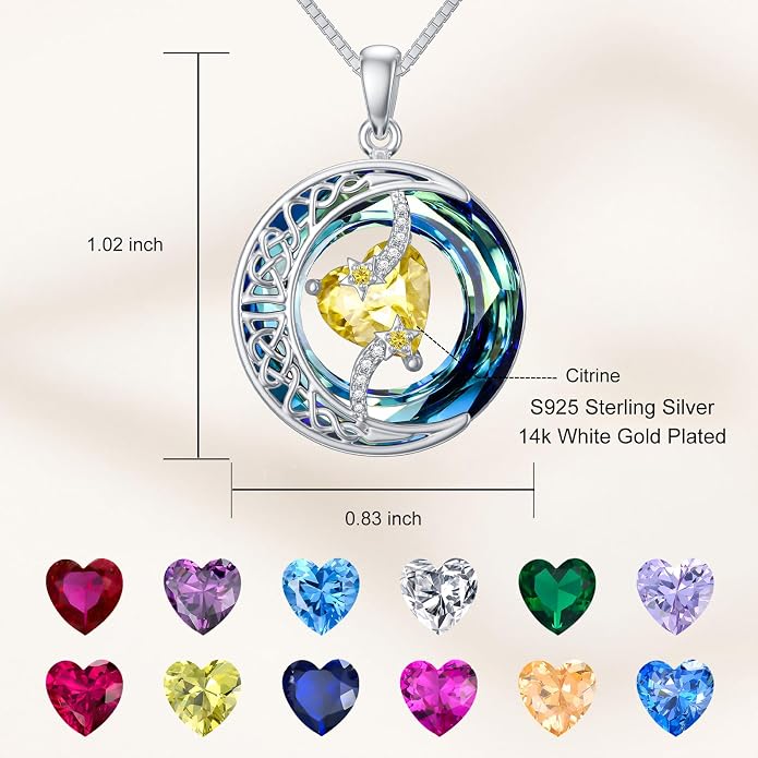 TOUPOP Birthstone Necklace 925 Sterling Silver Moon and Star Pendant Celtic Moon Jewelry with Blue Crystal Anniversary Birthday Gifts for Women Mom Wife Her