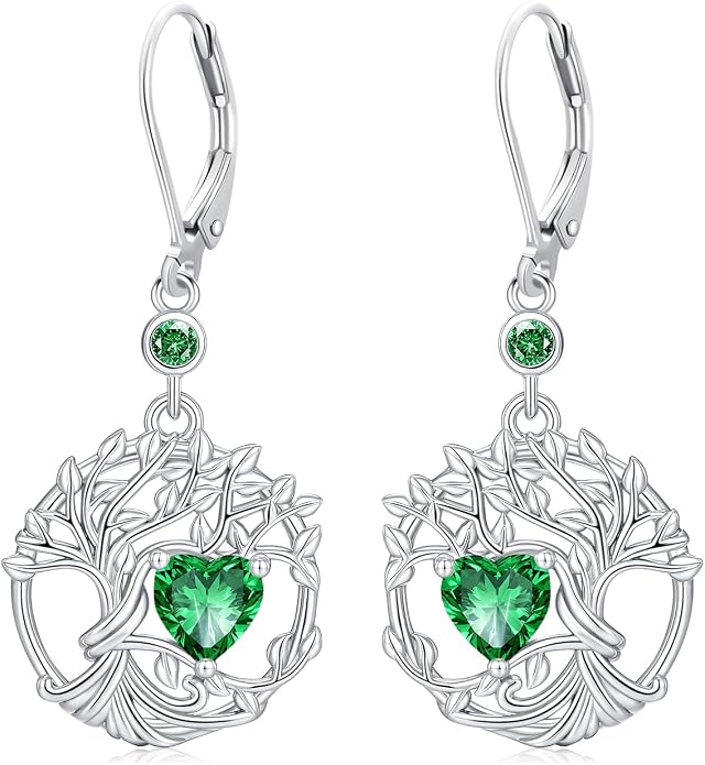 Odinstone 925 Sterling Silver Earrings Tree of Life Teardrop Moonstone Dangle Drop Leverback Earrings for Women