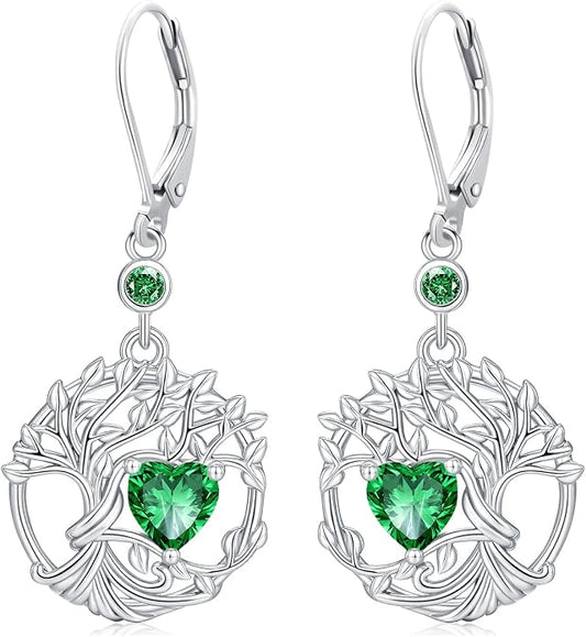 Odinstone 925 Sterling Silver Earrings Tree of Life Teardrop Moonstone Dangle Drop Leverback Earrings for Women
