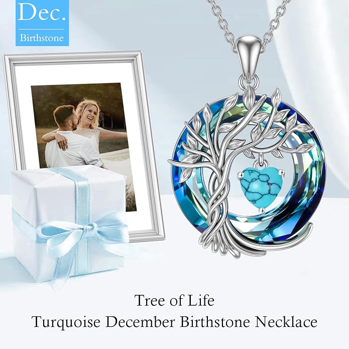 TOUPOP Tree of Life Birthstone Necklaces 925 Sterling Silver Irish Celtic Tree Pendant with Blue Crystal Birthday Jewelry Gifts for Women Mom Wife Her