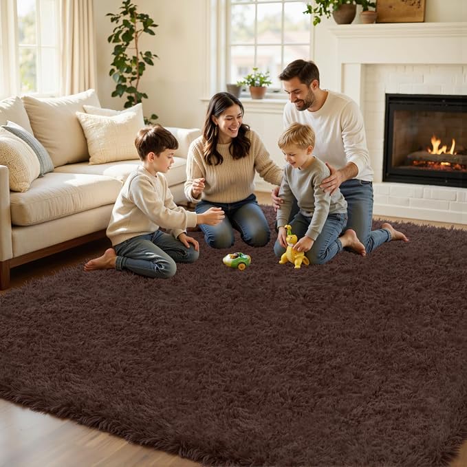 6x9 Area Rug for Living Room, Ultra Soft Fluffy Shag Rugs for Bedroom, Non-Slip Large Fuzzy Plush Rug Indoor Floor Carpet for Nursery Kids Office Dorm Modern Decor, Brown