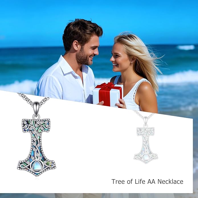 ONEFINITY Thors Hammer Necklace 925 Sterling Silver Tree of Life Necklace Mjolnir Pendant AA Jewelry Gifts For Women Men