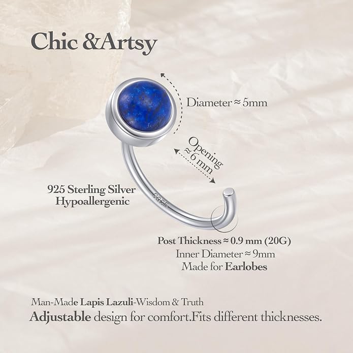CHIC & ARTSY 925 Sterling Silver Half Hoop Earrings for Women, Dainty Huggie Hoops with Synthetic Opal, Moonstone, CZ & Gemstones, Lightweight Comfort Fit Everyday Elegant Jewelry