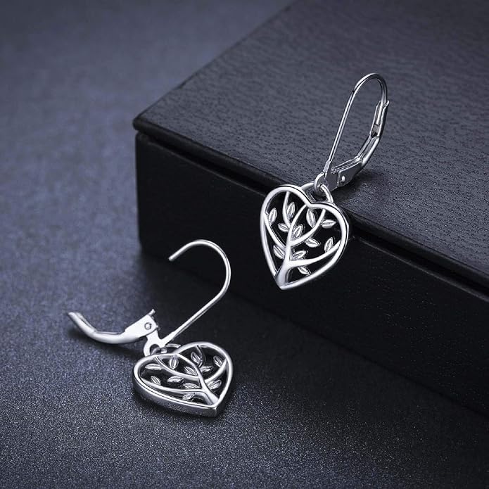 Tree of Life Earrings, 925 Sterling Silver Heart Shaped Studs for Women, Hypoallergenic Earrings for Sensitive Ears Gifts for Women with Gift Box…