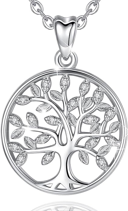 AEONSLOVE Tree of Life Necklace 925 Sterling Silver, Family Tree of Life Pendants Jewelry Gifts for Women Wife Mother, 18 Inch Chain