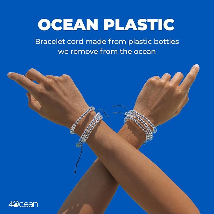 4ocean Beaded Bracelet - Removes 1 Pound of Ocean Plastic - Handcrafted, Adjustable Unisex Recycled-Jewelry - Supports Marine Life Conservation Through Ocean Plastic Removal