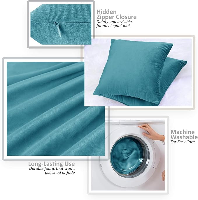 Nestl Throw Pillow Covers, Cozy Velvet Decorative Autumn Pillow Covers 22 x 22 Inches, Soft Solid Couch Pillow Covers for Sofa, Bed and Car, Set of 4 - Beach Blue